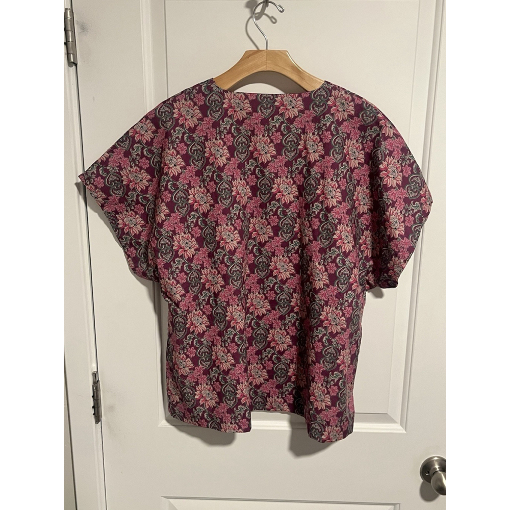 Vermont Country Store Maroon Floral Peasant Blouse Large - Picture 7 of 9